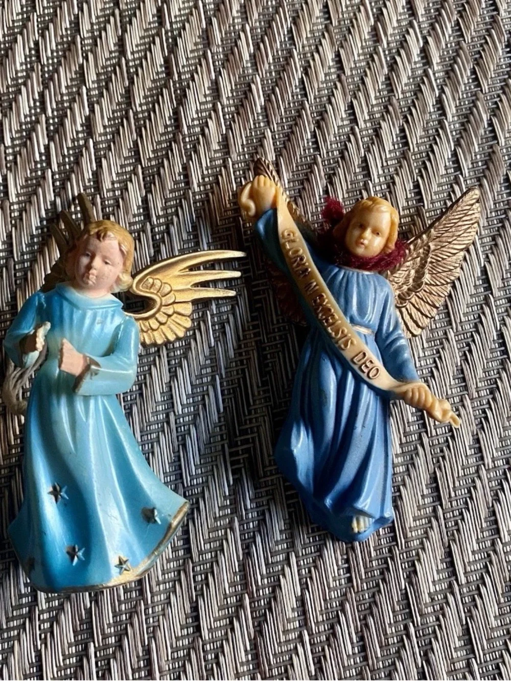 Vintage Midcentury Plastic Angel Christmas Ornaments Lot 2 Gloria Nativity Italy